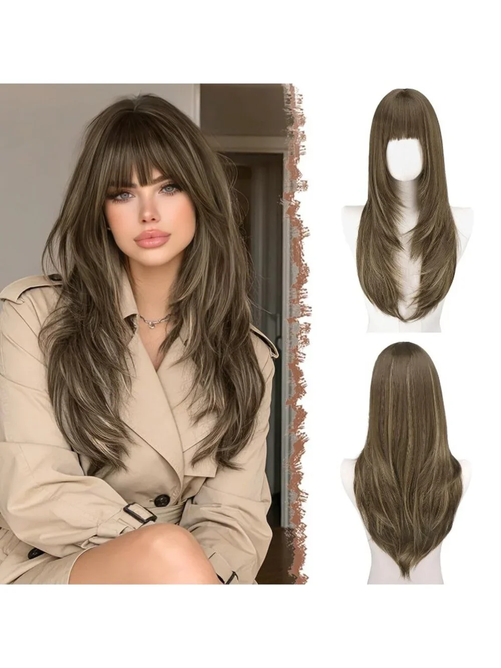 Women's Brown Blonde 24 Inch Natural Synthetic Long Straight Sleek Layered Wigs